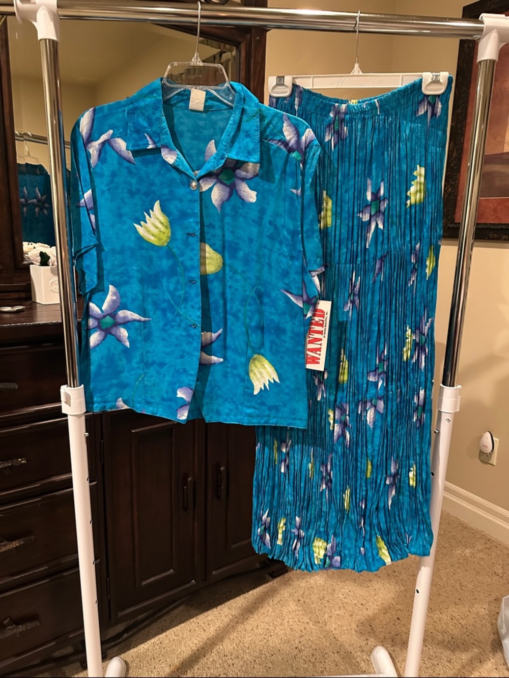 Turquoise Floral Skirt Set - Women's Two-Piece Coordinated Outfit